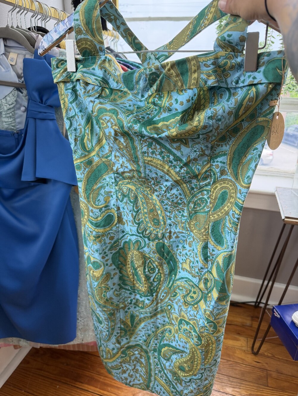 Vintage Alyn Paige Teal & Gold Paisley Pencil Skirt